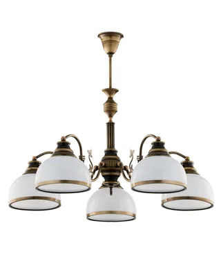 Produktbild von JUPITER ZEUS Hängeleuchte Klassisch 5-flammig E27 Pendelleuchte Vintage Retro Landhausstil Altgold Messing Patiniert Glas Weiß