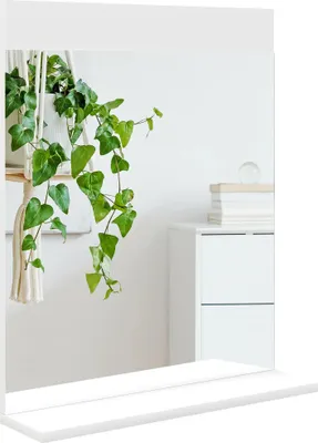 Image de Miroir mural - Rectangulaire avec étagère ouverte - 50x12x60 cm - Pour la salle de bain et l'entrée - Style moderne - Blanc
