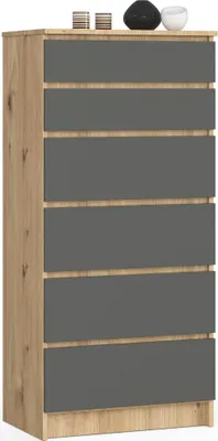 Image de raumhirsch : Commode haute de 60 cm avec 6 tiroirs. Armoire, buffet, meuble de rangement de 130 cm de hauteur et 40 cm de profondeur