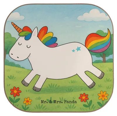 Produktbild von Mr. & Mrs. Panda Untersetzer für Gläser Einhorn Happy Design - Weiß - Geschenk, Lebensfreude, Holzuntersetzer, Glas, Spaß, Coaster, Lachen, Lächeln, Unicorn, Einhörner