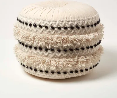 Produktbild von HOMESCAPES Sahara - Makramee-Pouf rund - schwarz-weiß, 50 x 40 cm