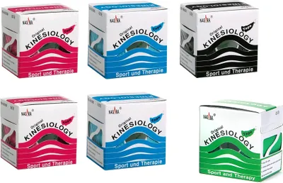 Produktbild von Nasara Kinesiology Tapes als Vorteilsbundle : 6er - 2blau/2pink/schwarz/grün Was?: 6er - 2blau/2pink/schwarz/grün