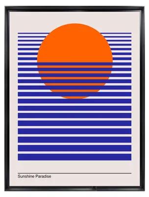 Image de Tableau mural encadré soleil couchant graphique 60x80 cm, Tableau mural moderne pour décoration intérieure