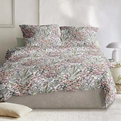 Produktbild von Irisette Mako Satin Bettwäsche Wave 8673-60 Blumen rot grau 135x200