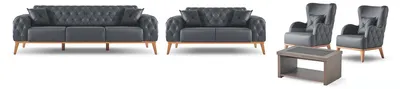 Produktbild von Schwarz-Braunes Arbeitszimmer Set r 3-Sitzer Sessel 2-Sitzer