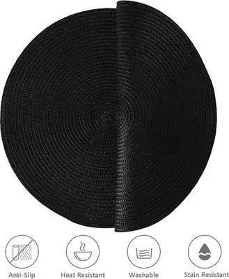 Obrázok produktu pre Kruhové čierne podložky pod tanier 36 cm, odolné voči teplu, sada 6 ks