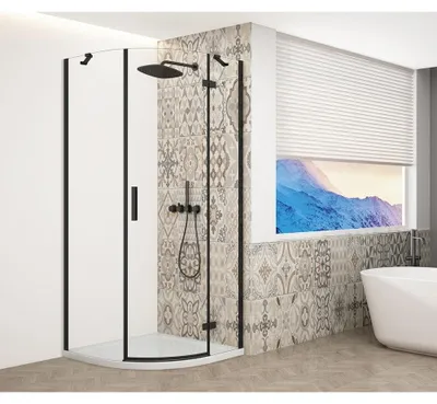 Productafbeelding van TRINITY BLACK Douchecabine, kwartcirkel, 900x900mm, helder glas, rechts