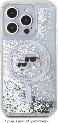Immagine prodotto di Custodia per cellulare iPhone 16 Karl Lagerfeld Glitter argento logo MagSafe