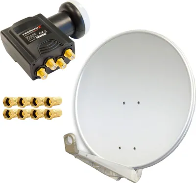 Produktbild von PremiumX DELUXE80 Satellitenanlage SAT Antenne 80cm ALU Hellgrau Quad LNB 8x F-Stecker
