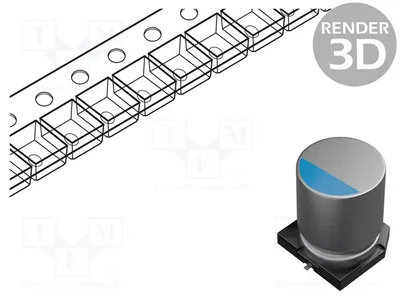 Obrázok produktu pre 1x Kondenzátor: Polymer, 6,3 V DC, ESR: 11 mΩ, PCJ 1800 µF, SMD, tolerancia 20 %, PCJ0J182MCL1GS, SMD-P