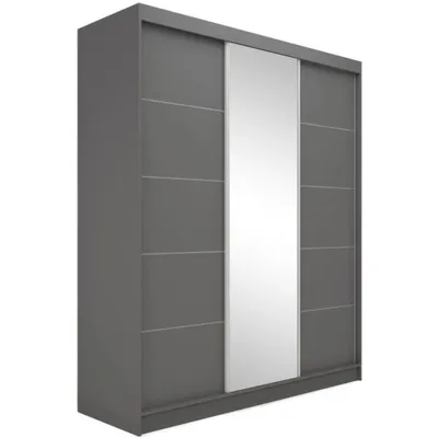 Produktbild von Schwebetürenschrank MARIKA 180 cm – Kleiderschrank mit Spiegel & Schiebetüren (Graphit)