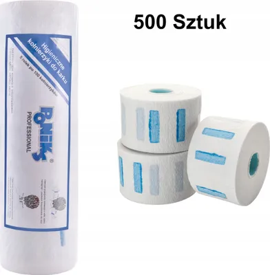 Produktbild von Ponik's Halskrepprollen Pro - 500 Blatt (5 Rollen ? 100 Streifen) - Halsschutzkrause, Einweg Hals Papierrolle, Einwegkrepppapier für Salon, Haare Schneiden, Friseurbedarf, Krause für Friseure Weiss