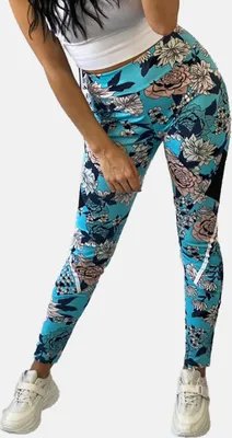 Produktbild von Holala Fitness Leggings Skinny Stretch Yoga Sport Hose mit Blumen Print Größe: XL-XXL