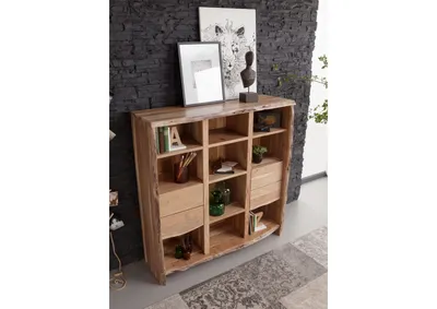 Produktbild von MASSIVMOEBEL24 Bücherregal Akazie 142x45x147 natur lackiert PURE ACACIA #112