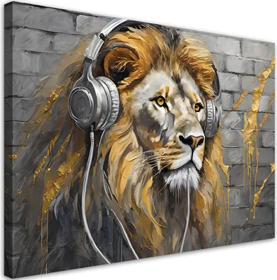 Produktbild von Leinwandbild Lew Muzyka Zwierzęta 60x40 Feeby Gelb bild für die wand bereit zum aufhängen