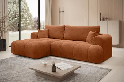 Produktbild von Ecksofa TREVIO Links in Orange Stoff POSO 260 × 93 x 165 cm – Modernes Designsofa mit Ottomane