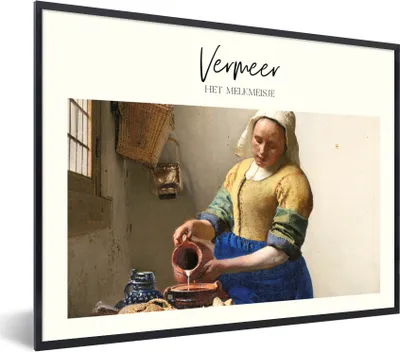 Produktbild von MuchoWow® Gerahmtes Poster Milchmädchen - Vermeer - Alte Meister 40x30 cm - Poster mit Schwarzem Bilderrahmen Wandposter Rahmen Foto Bilder - Kunstposter - Wanddekorationen