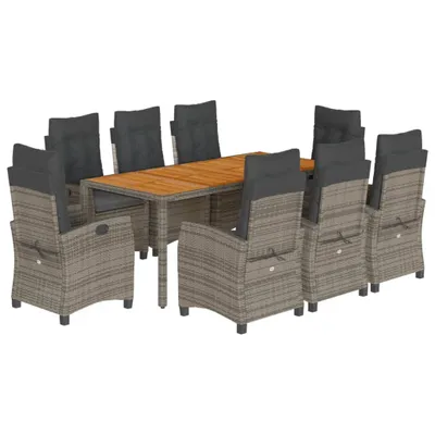 Produktbild von 9-tlg. Garten-Essgruppe mit Kissen Grau Poly Rattan