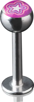 Produktbild von viva-adorno 1,2 x 8mm Lippen Piercing Stecker Labretstecker 316L Chirurgenstahl 20 verschiedene Motive Picture Logo Z379,S16 Blume pink