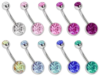 Produktbild von Bauchnabelpiercing SET Stahl, 10 x Banane in 1,6 x 12 mm mit 8 mm + 5 mm Steinkugel