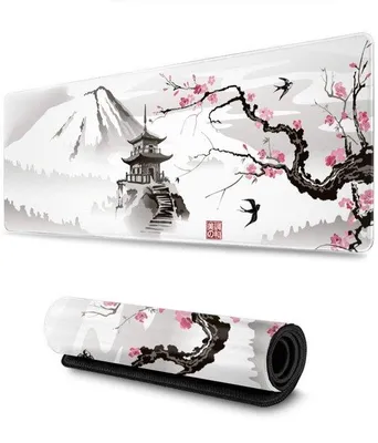 Obrázek produktu pro Azomor® Extra velká podložka pod myš s motivem japonské pagody a třešňových květů, 80 x 30 cm