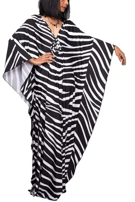 Imagen del producto de Solidchoice - Caftán bohemio con estampado de cebra para mujeres de talla grande