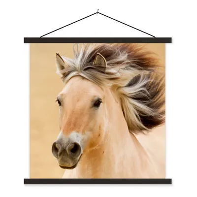 Produktbild von MuchoWow® Textilposter Pferde - Tiere - Mähne - Porträt 60x60 cm mit schwarzem Rahmen - Posteraufhänger