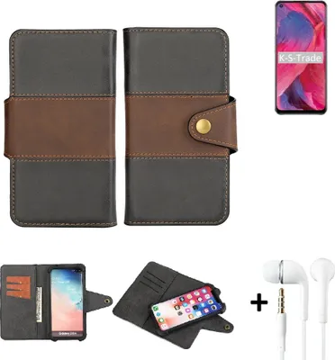 Produktbild von K-S-Trade Handyhülle Schutzhülle Bookstyle Wallet-Case kompatibel mit Oppo A74 5G + earphones Bumper rundumschutz schwarz-braun 1x