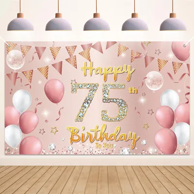 75. Geburtstagsbanner, Partyhintergrund, 180x110 cm, Roségold
