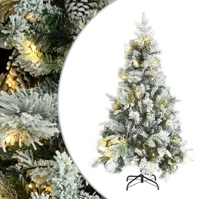 Produktbild von The Living Store Weihnachtsbaum mit Beleuchtung Schnee und Zapfen 195 cm PVC&PE