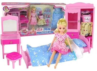 Produktbild von Puppenmöbel Set Bett Kleiderschrank Toilettenartikel