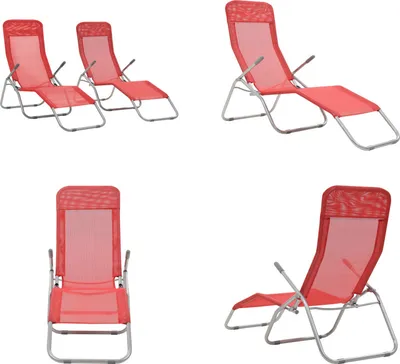 Produktbild von vidaXL Klappliegen 2 Stk. Textilene Rot - Sonnenliege - Sonnenliegen - Gartenliege - Gartenliegen