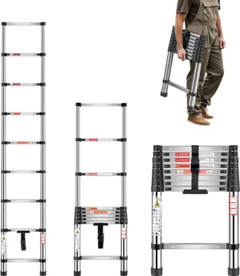 Immagine prodotto di Scala telescopica in acciaio inox 254 cm - scala a sfilo - scala a gradini - scala pieghevole - scala a pioli