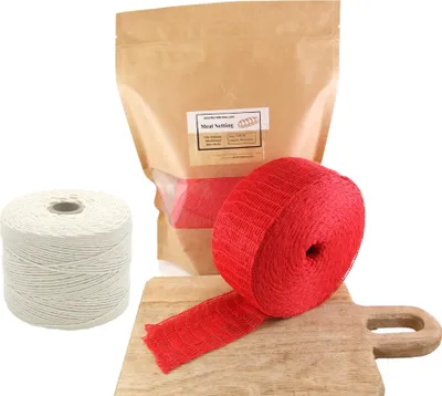 Produktbild von Rot Fleischnetz 150mm / 50m + Wurstgarn 400m - Schinkennetz, Räuchernetz, Küchengarn, Kochgarn