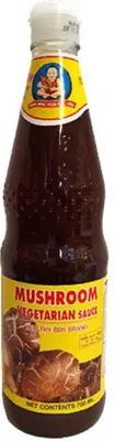A bottle of mushroom vegetarian sauce.