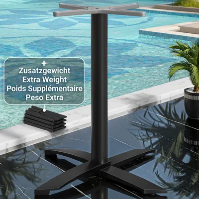 Produktbild von THIAGO | Bistro Stehtischgestell | Alu Schwarz | 4 Fuß: Ø 60 cm | Säule 7,6 x 106 cm | Zusatzgewicht | Stehtischgestell Outdoor, Tischgestell Aluminium, Gastro Stehtischgestell
