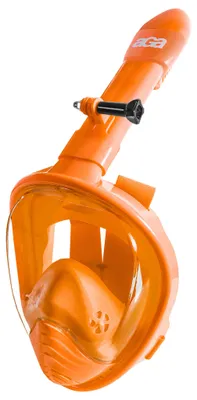 Image de Aga Masque de plongée orange avec tuba pliable, dimension XS pour enfants, vision panoramique de 180°, support pour camera, boules quiès et équipement de rechange inclus