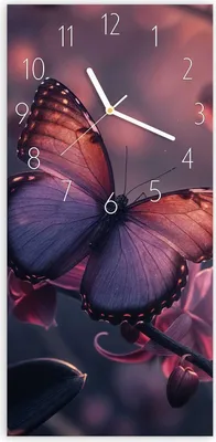 Produktbild von Wanduhr aus Glas mit Motiv Schmetterling Blüte- 30 x 60 cm - inkl. Aufhängesystem