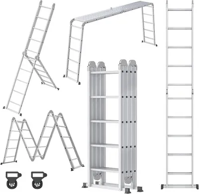 Produktbild von 6 in 1 Leiter Mehrzweckleiter Alu Gelenkleiter Klappleiter Steigleiter 550cm Multifunktionsleiter Aluleiter Kombileiter mit Plattformbis 150KG belastbar 4x5 Stufen Silber