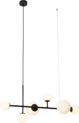 Produktbild von QAZQA - Moderne Hängelampe I Pendellampe I Pendelleuchte schwarz mit Milchglas 6 Lichter - Monaco I Wohnzimmer I Schlafzimmer - Stahl Länglich - LED geeignet G9