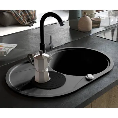 Image de vidaXL Évier en granit simple bassin ovale noir
