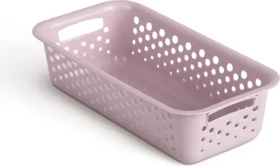 Zdjęcie produktu dla Kosz do przechowywania 0,7 l z uchwytami - wolny od BPA - Organizer (20 x 10 x 5 cm / różowy) - Kosz do łazienki kuchni sypialni, kosz domowy