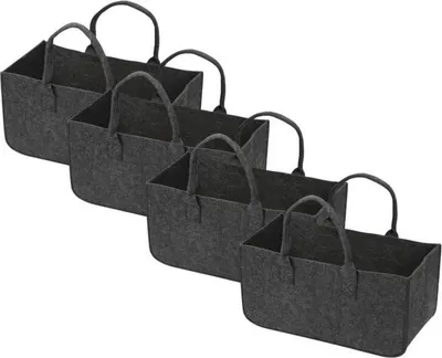 Produktbild von Ikodm 4x Kaminholztasche Filzkorb 50×25×25 cm, faltbarer Holzkorb für Kaminholz mit Griffen, Dunkelgrau