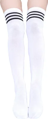 Produktbild von Krautwear Damen Strümpfe Socken Overknees Streifen Kniestrümpfe Cheerleader (1x weiss/schwarz)