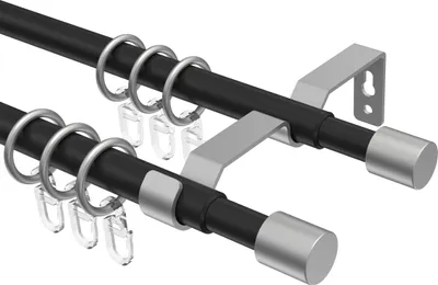 Produktbild von Interdeco Gardinenstange ausziehbar / Teleskop-Vorhangstange Schwarz / Silbergrau, Typ Hera Livo (Kappe), 16/13 mm Ø 2-läufig, 70-120 cm ausziehbar
