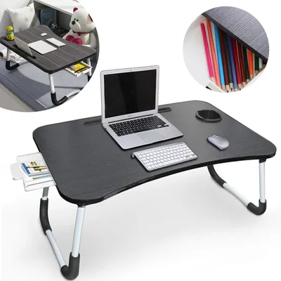 Produktbild von Laptoptisch fürs Bett, Tragbarer Tabletttisch mit Klappbaren Beinen & Getränkehalter, Faltbarer Laptoptisch für Sofa