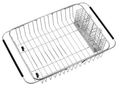 Produktbild von Ausziehbarer Abtropfständer mit Besteckhalter, aus Edelstahl 304, Abtropfständer für Spüle oder Arbeitsplatte, rostfrei.