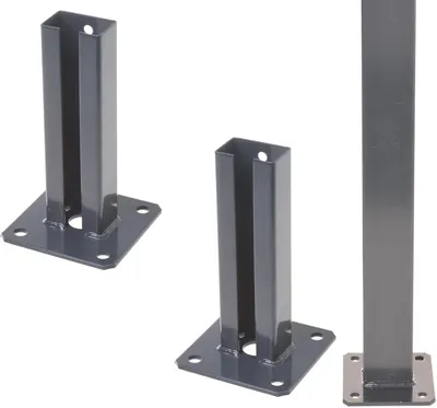 Produktbild von Pfostenträger und Bodenhülse 2er Set Pfostenträger, 60 x 40 mm, Schraubhülse, anthrazit, für Doppelstabmattenzaun, verzinkt und pulverbeschichtet für