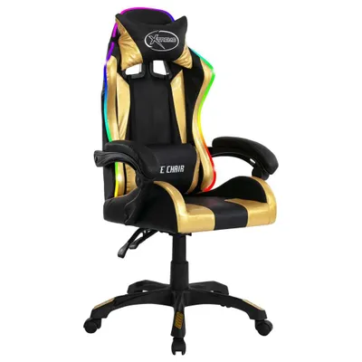 Produktbild von vidaXL Gaming-Stuhl mit RGB LED-Leuchten Gold und Schwarz Kunstleder