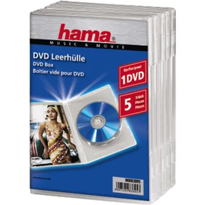 Produktbild von Hama DVD-Leerhülle 5, Transparent, 1 Disks, Transparent, 192 mm, 136 mm, 74 mm, 302 g